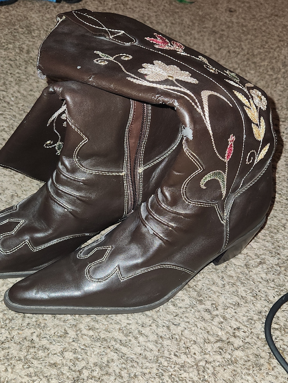 Newport News Brown Embroidered Lace-Up Cowboy Boots